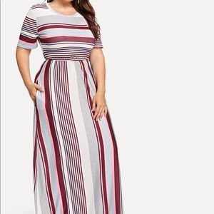 Romwe Plus Contrast Striped Dress